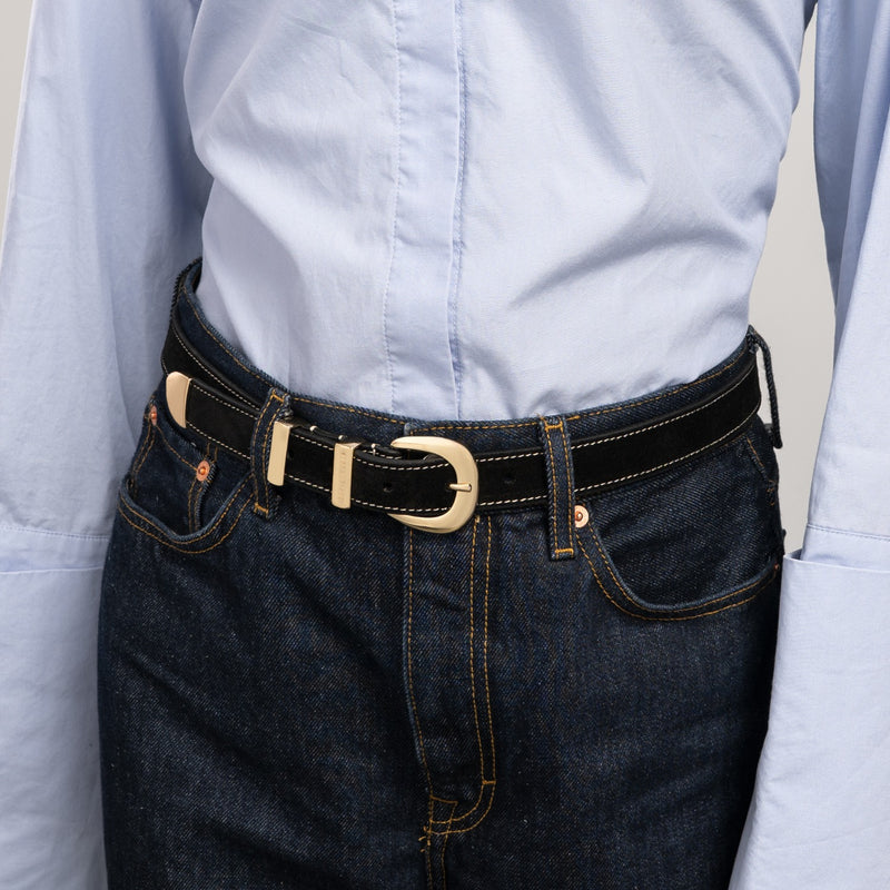 Isabel Bernard Rêveur Mathilde Suede Black belt with gold-coloured buckle IB60020-101-80-zoom-