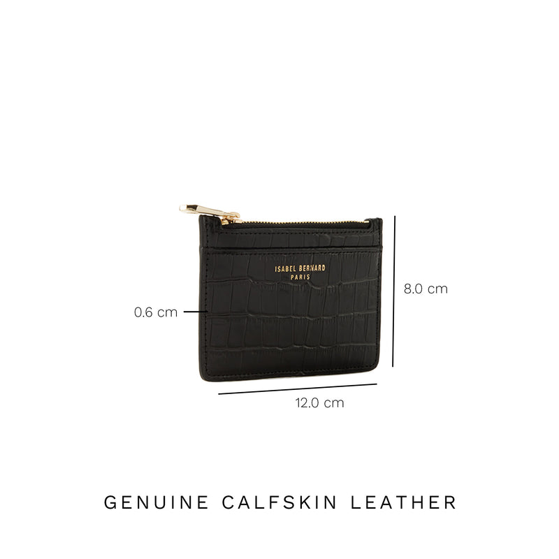 Isabel Bernard Honoré Aveline croco Black Leather Card Holder made of Calfskin IB27018-zoom-