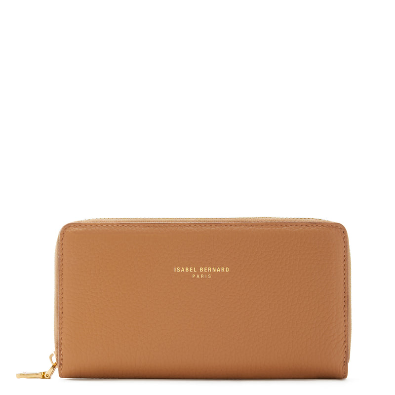 Isabel Bernard Honoré Léa Camel Calfskin Zip Wallet IB23023-zoom-