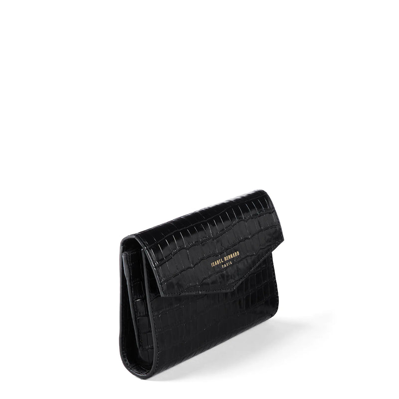 Isabel Bernard Honoré Lina Croco Black Clutch With Detachable Shoulder Chain IB21135-201-zoom-