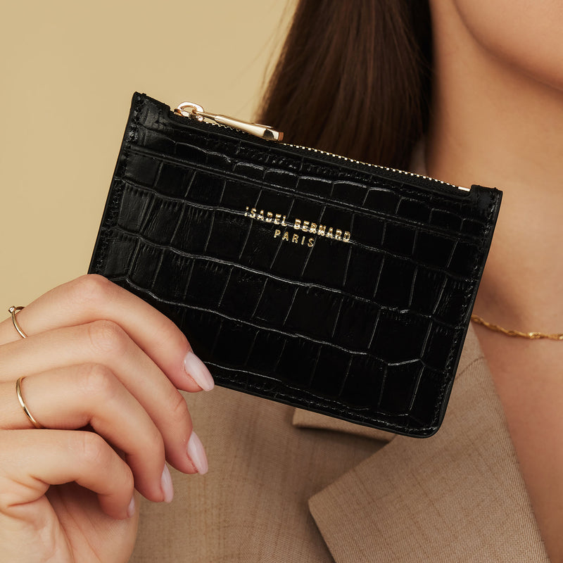 Isabel Bernard Honoré Aveline croco Black Leather Card Holder made of Calfskin IB27018-zoom-