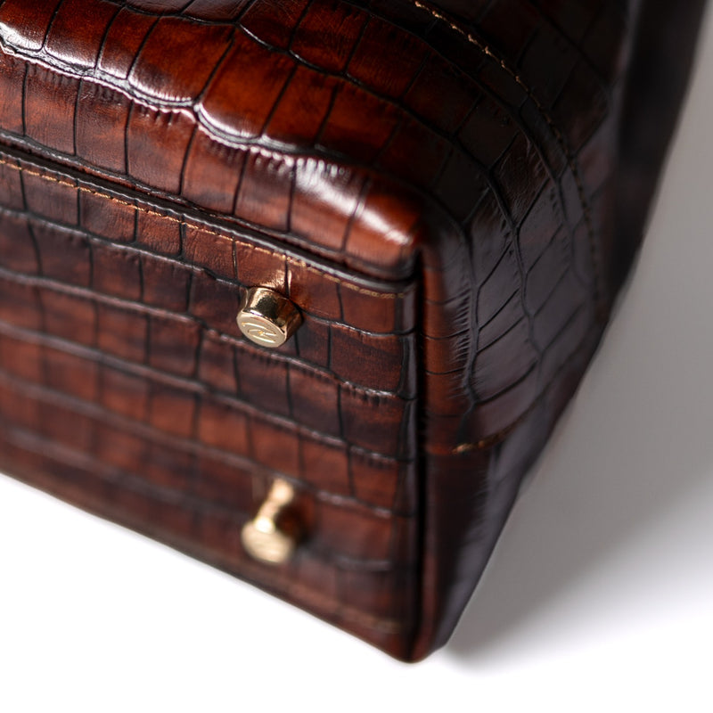 Isabel Bernard Femme Forte Minette Croco Brown Calfskin Leather Handbag IB21114-230-zoom-