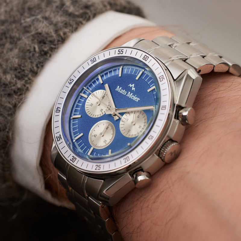 Mats Meier Arosa Racing Chronograph Men'sWatch Silver-coloured and Blue MM50014-zoom-