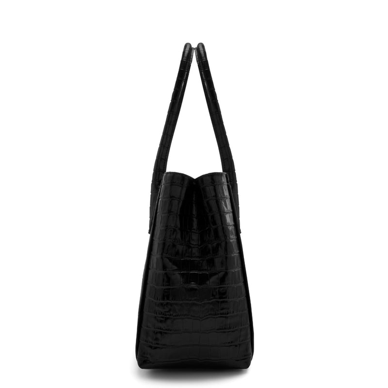 Isabel Bernard Honoré Cloe Midi Croco Zwarte Kalfsleren Handtas IB25082-201-zoom-