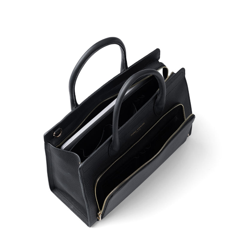 Isabel Bernard Honoré Nadine black calfskin leather handbag with 13 inch laptop compartment IB25110-001-13-zoom-