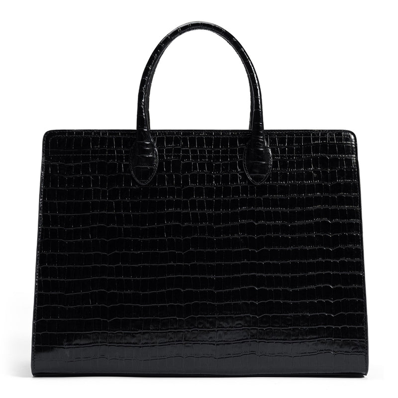 Isabel Bernard Honoré Nadine Black Croco Leather Handbag made of Calfskin IB25033-zoom-