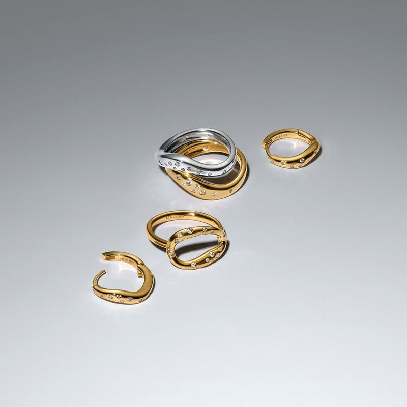 Pandora Essence Gold Plated Organically Shaped Two-Tone Stacking Rings 164674C01-zoom-