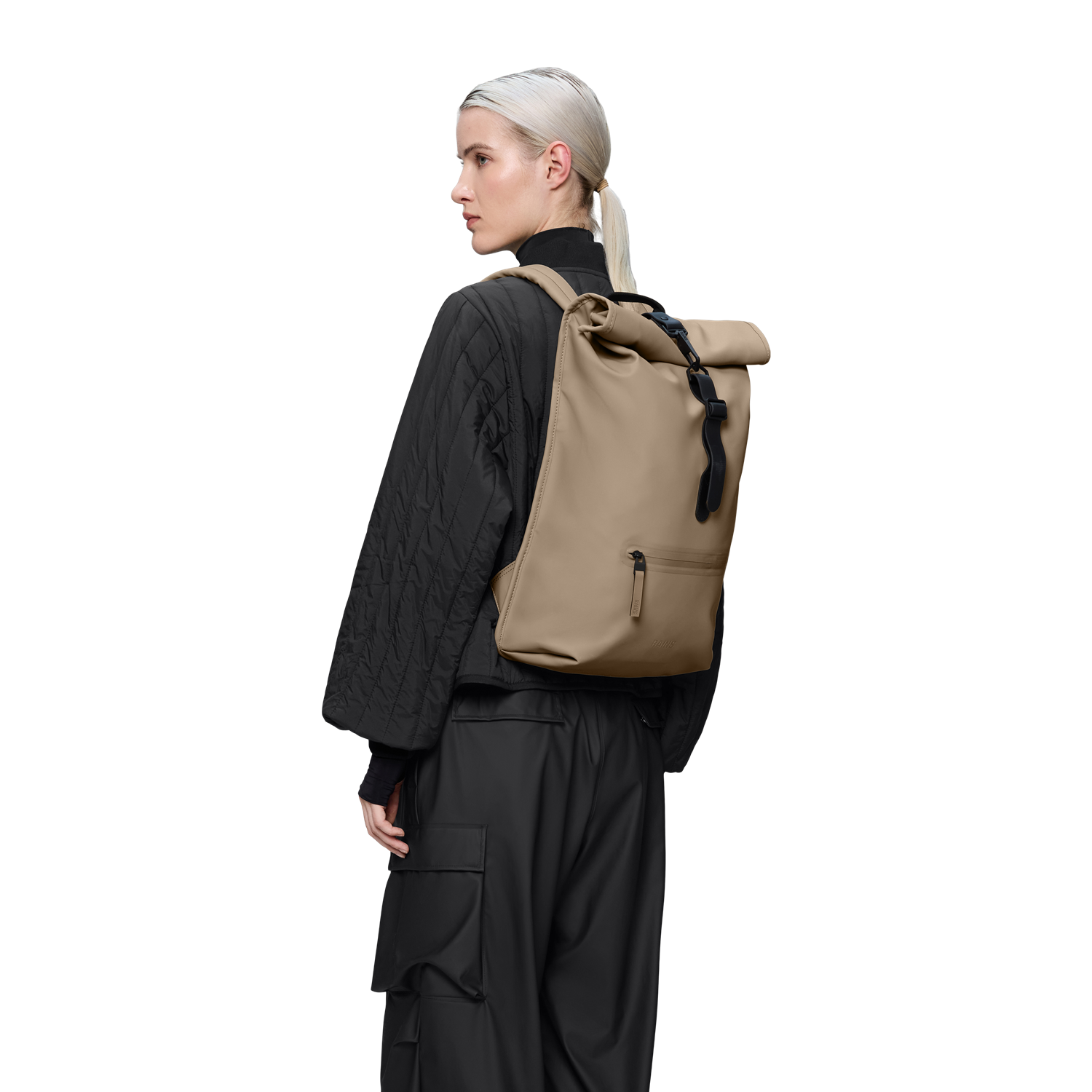 Rains Beige Rolltop Backpack Polyester Bag R13320-133