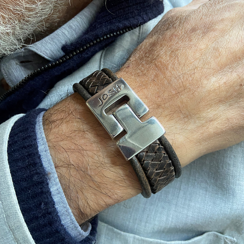 Josh Brown Leather Bracelet 25041SL/BRWN/MED-zoom-