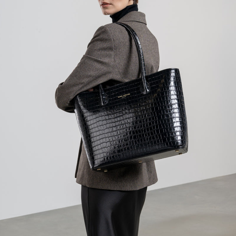 Isabel Bernard Honoré Lysanne Croco Black Calfskin Shopper IB25024-zoom-