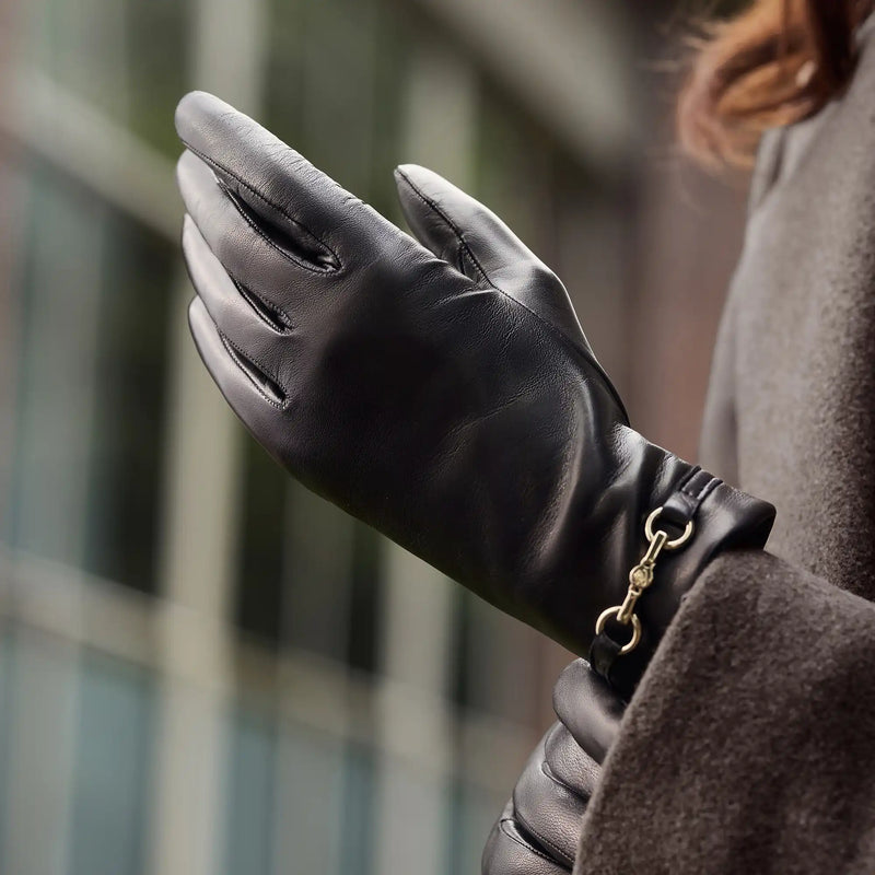 Isabel Bernard Honoré Marcelia black goatskin leather gloves  IB67001-301-6.5-zoom-