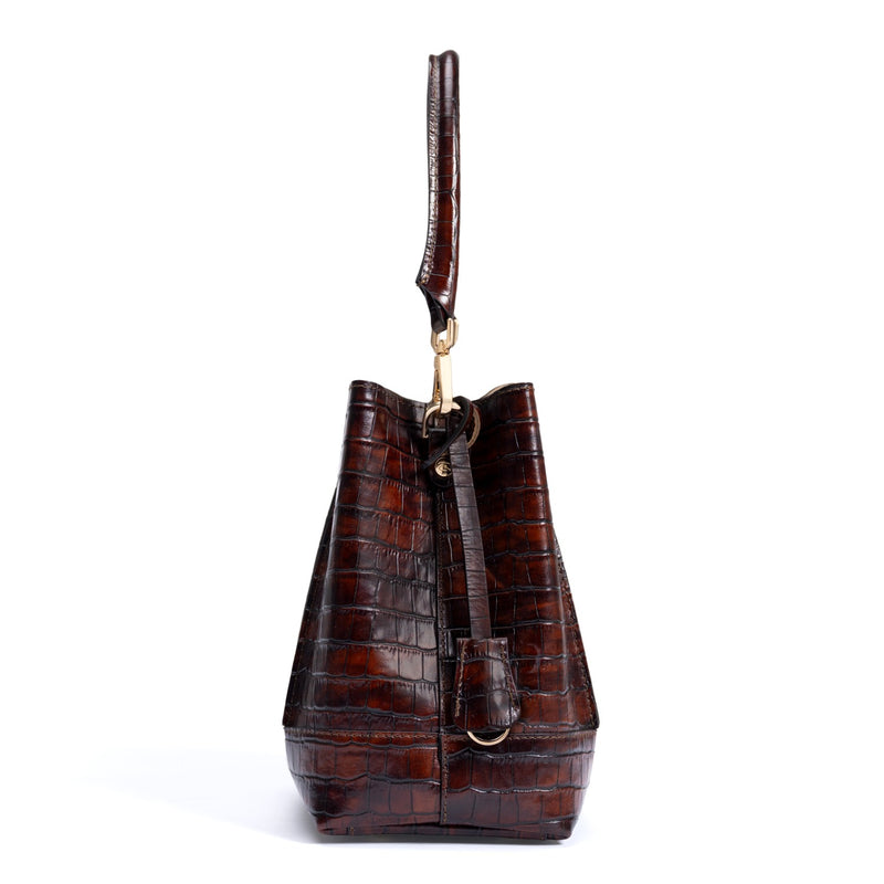 Isabel Bernard Femme Forte Minette Croco Brown Calfskin Leather Handbag IB21114-230-zoom-