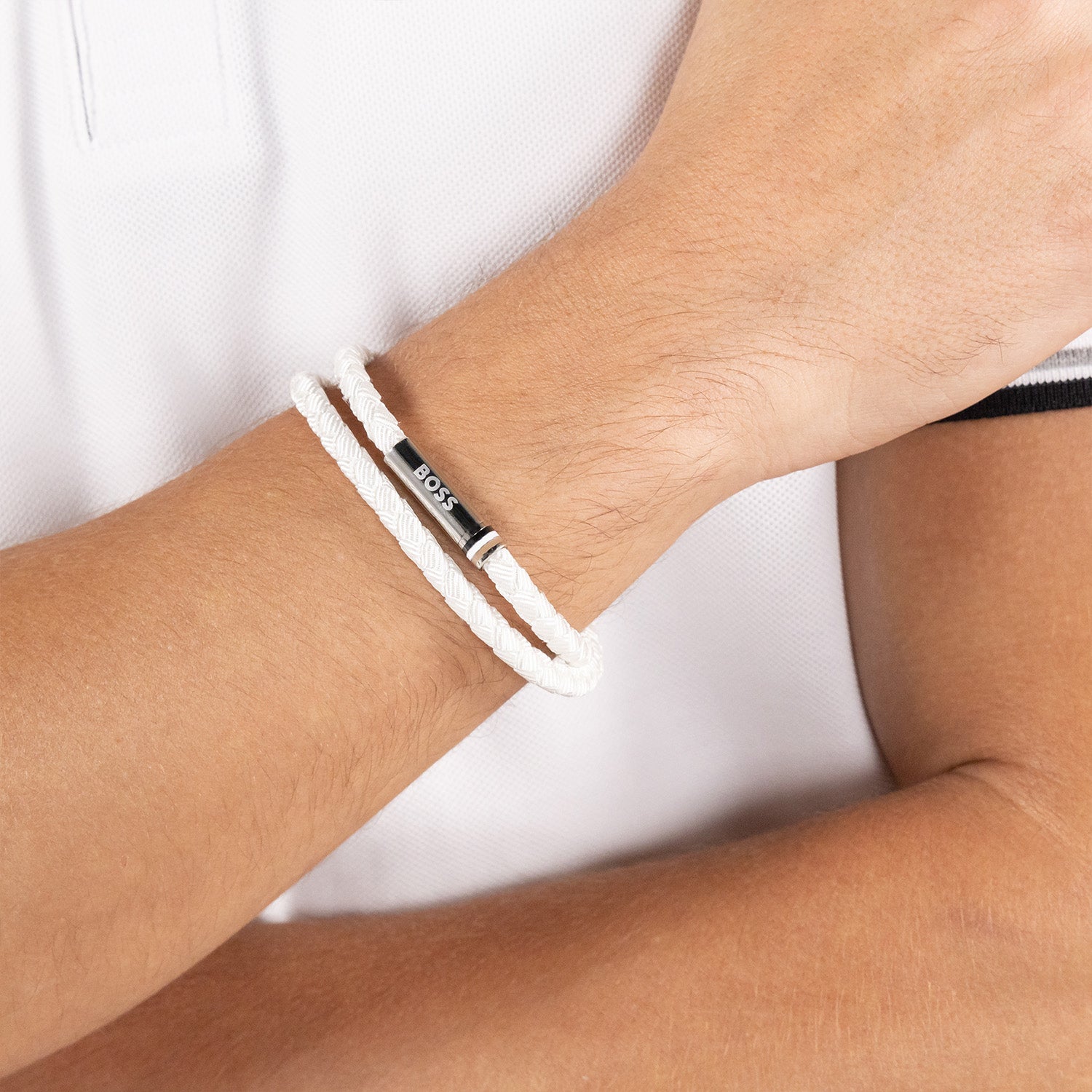 Hugo Boss Synthetic Fiber White Men's Braided bracelet HBJ1580798