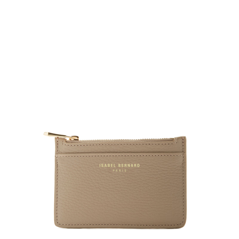 Isabel Bernard Honoré Aveline Taupe Leather Card Holder made of Calfskin IB27017-zoom-