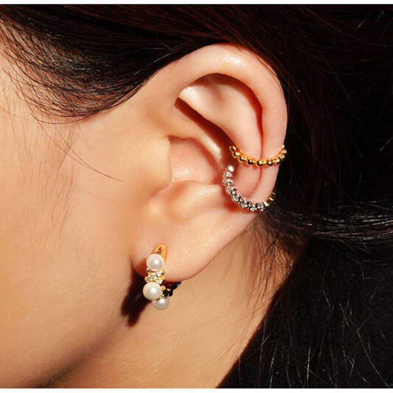 Ania Haie Reimaginer Gold Coloured Shell Pearl Hoop Earrings AH-E069-07G-zoom-