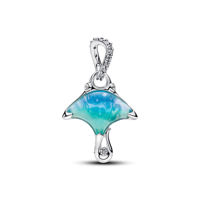 Pandora Moments 925 Sterling Silver Murano Glass and Enamel Manta Ray Dangle Charm 794685C01-zoom-
