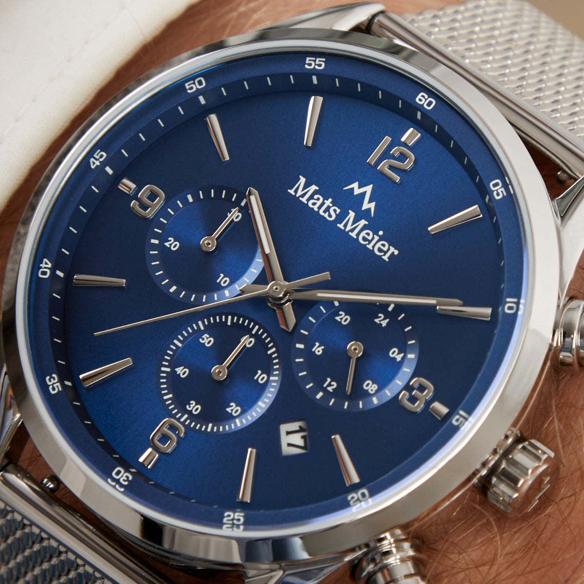 Mats Meier Grand Cornier Chronograph Men's Watch Silver Colored with Blue MM00133