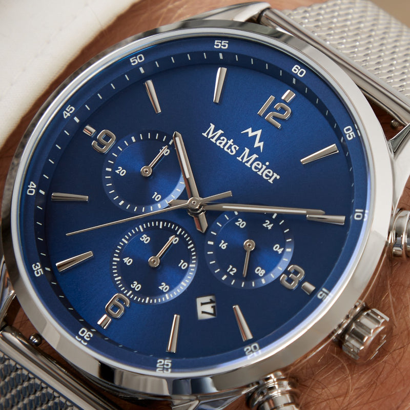 Mats Meier Grand Cornier Chronograph Men's Watch Silver Colored with Blue MM00133-zoom-