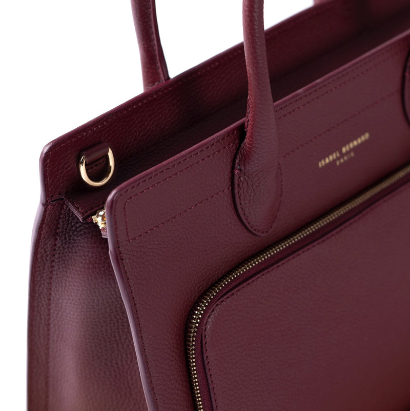 Isabel Bernard Honoré Nadine bordeaux red calfskin leather handbag with 13 inch laptop compartment IB25110-052-13-zoom-