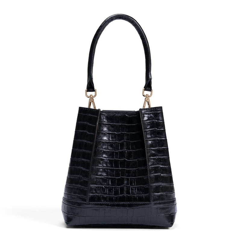Isabel Bernard Femme Forte Minette Croco Black Calfskin Leather Handbag IB21114-201-zoom-