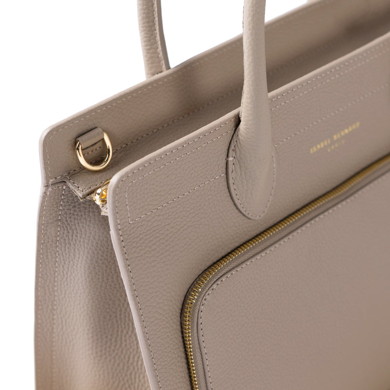 Isabel Bernard Honoré Nadine taupe calfskin leather handbag with 13 inch laptop compartment IB25110-078-13-zoom-
