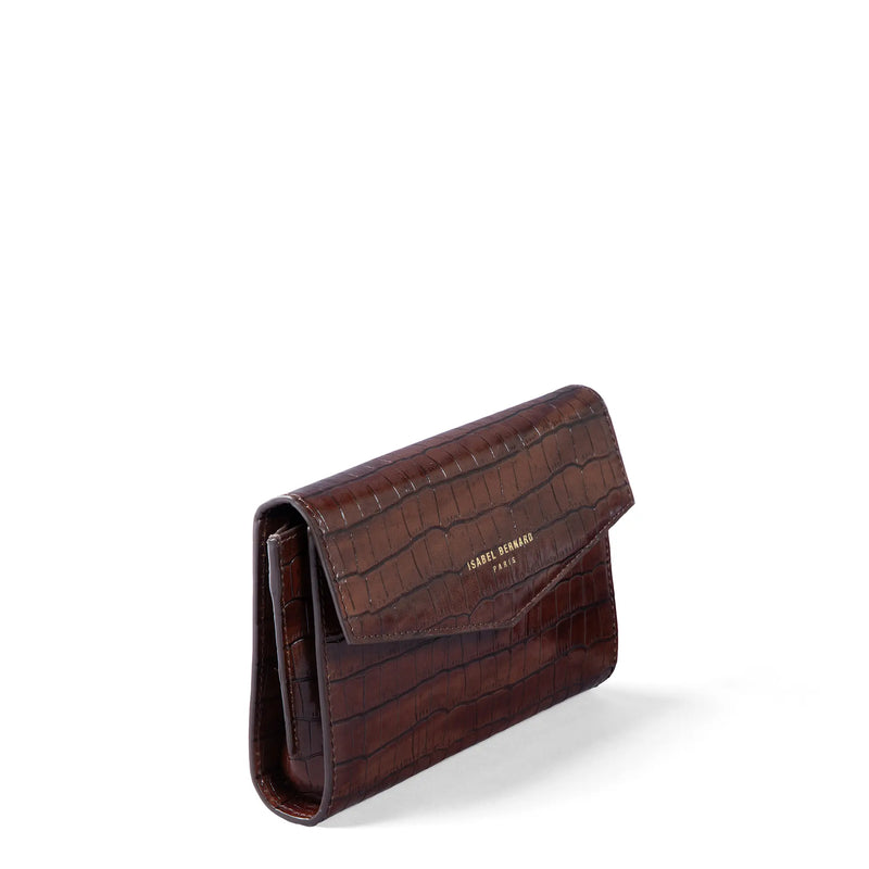 Isabel Bernard Honoré Lina Croco Brown Clutch With Detachable Shoulder Chain IB21135-230-zoom-