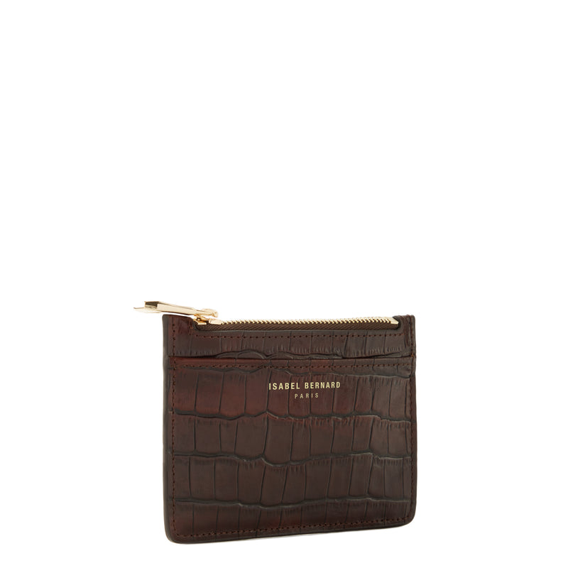 Isabel Bernard Honoré Aveline croco Brown Leather Card Holder made of Calfskin IB27019-zoom-