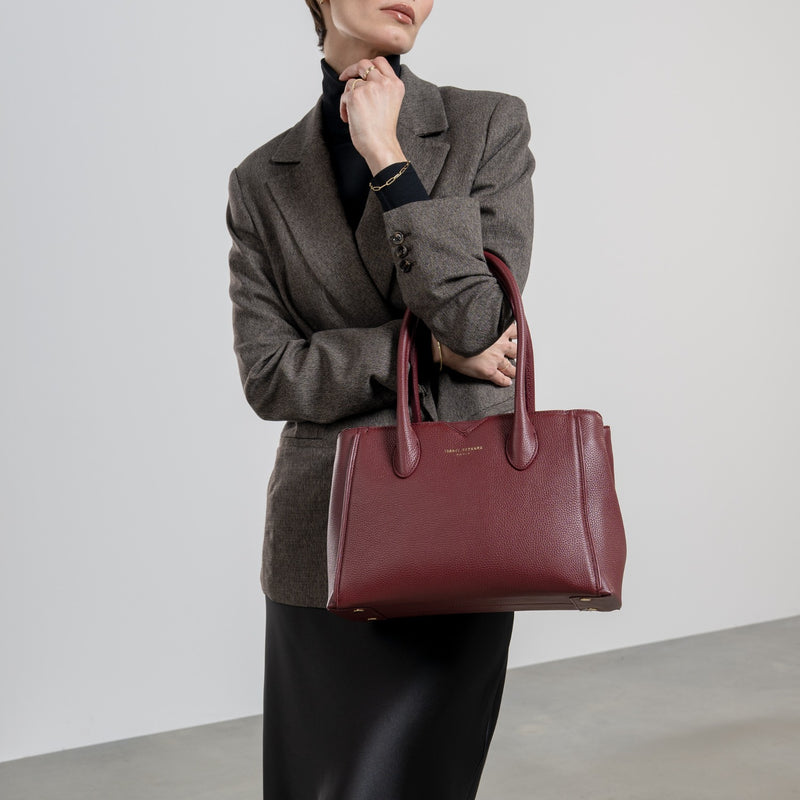 Isabel Bernard Honoré Cloe Midi Bordeaux Calfskin Leather Handbag IB25082-052-zoom-