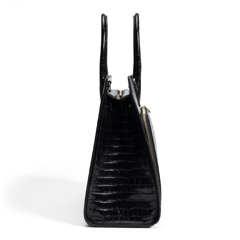 Isabel Bernard Honoré Nadine Black Croco Leather Handbag made of Calfskin IB25033-zoom-