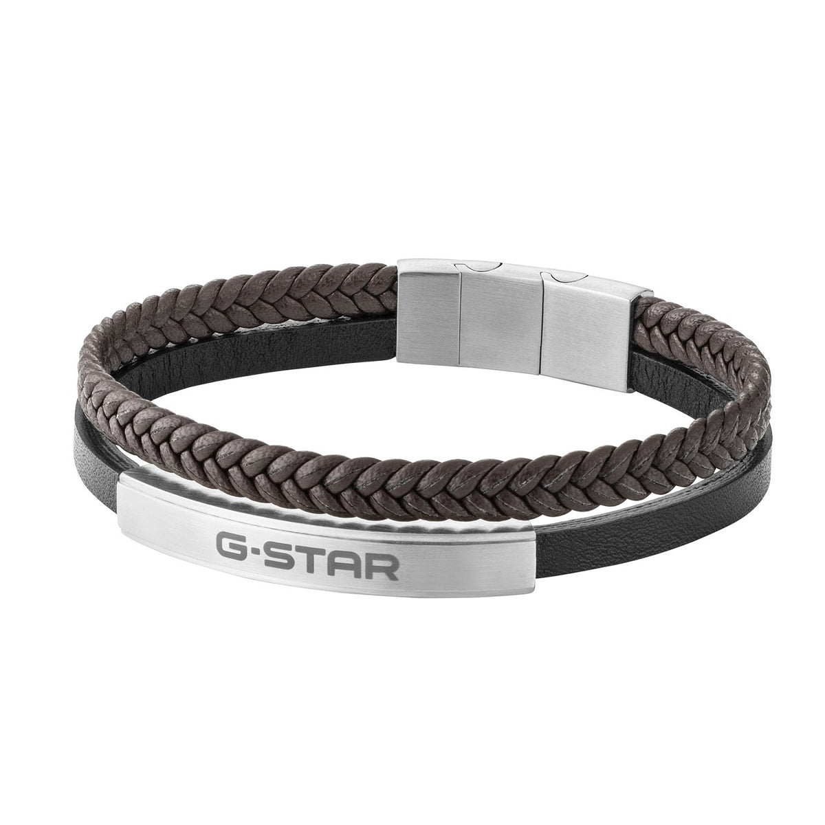G-Star Tether02P Silver and Black Leather Bracelet GSJ.109.02