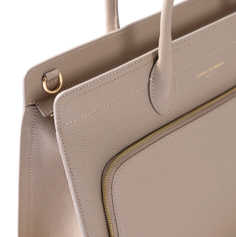 Isabel Bernard Honoré Nadine Taupe Leather Handbag made of Calfskin IB25038-zoom-