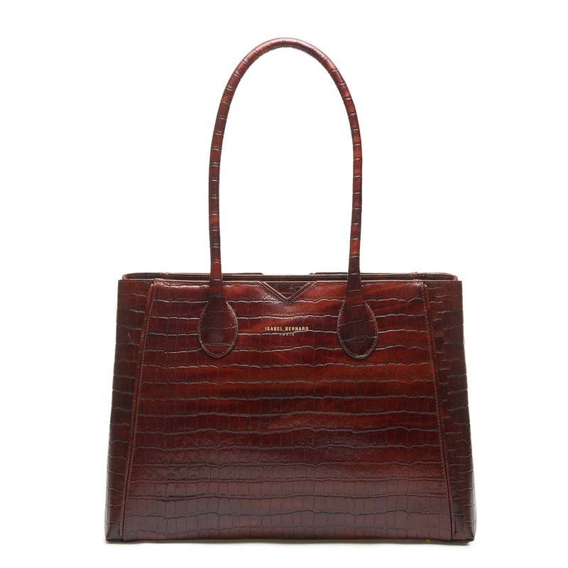 Isabel Bernard Honoré Cloè Croco Brown Handbag IB25006-zoom-