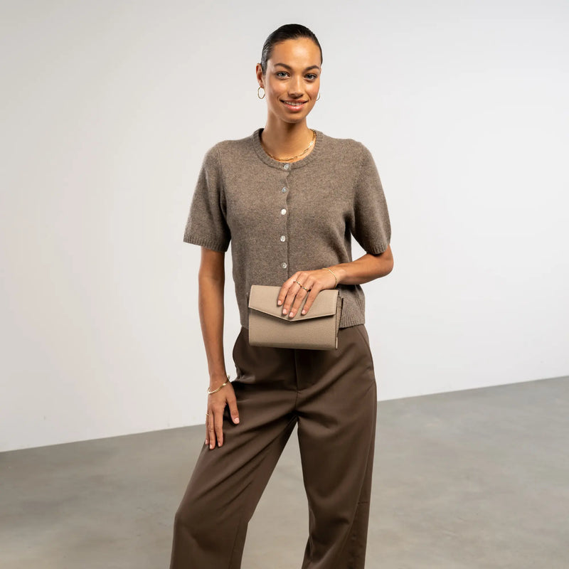 Isabel Bernard Honoré Lina Taupe Clutch With Detachable Shoulder Chain IB21135-078-zoom-