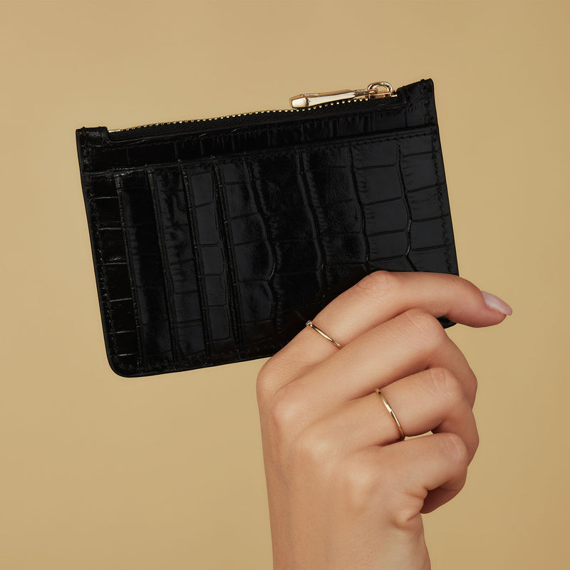 Isabel Bernard Honoré Aveline croco Black Leather Card Holder made of Calfskin IB27018-zoom-