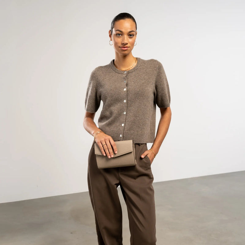 Isabel Bernard Honoré Lina Taupe Clutch With Detachable Shoulder Chain IB21135-078-zoom-