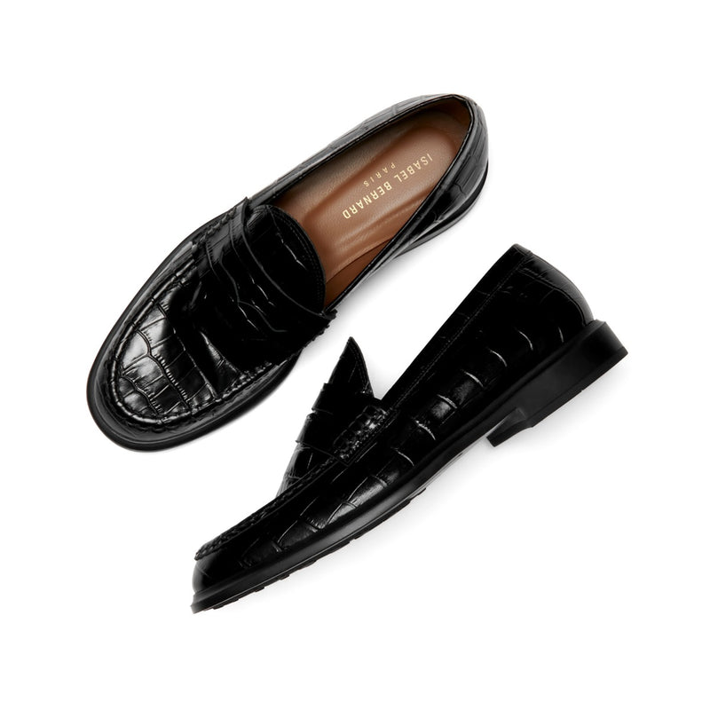 Isabel Bernard Vendôme Blandine croco black calfskin leather loafers IB51015-201-38-zoom-
