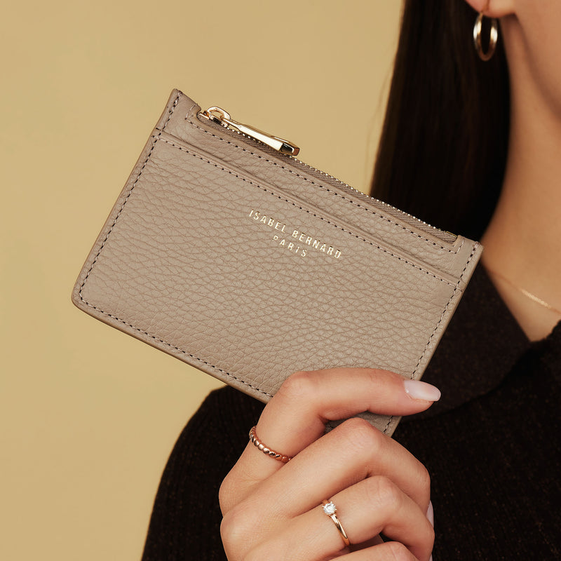 Isabel Bernard Honoré Aveline Taupe Leather Card Holder made of Calfskin IB27017-zoom-