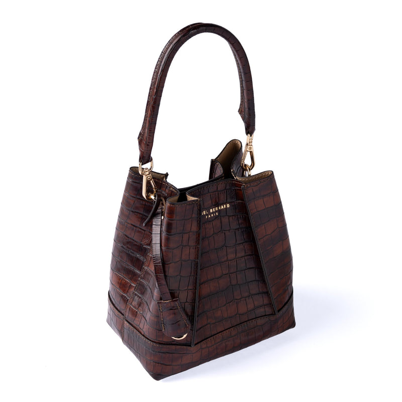 Isabel Bernard Femme Forte Minette Croco Brown Calfskin Leather Handbag IB21114-230-zoom-