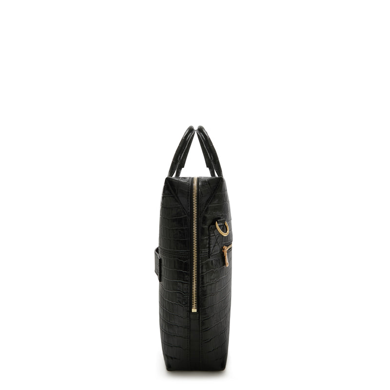Isabel Bernard Honoré Anique Croco Black Calfskin Handbag IB25072-zoom-