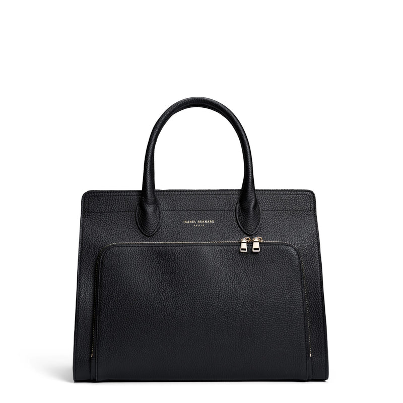 Isabel Bernard Honoré Nadine black calfskin leather handbag with 13 inch laptop compartment IB25110-001-13-zoom-