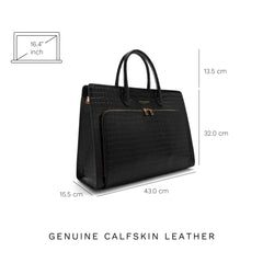 Isabel Bernard Honoré Nadine Black Croco Leather Handbag made of Calfskin IB25033