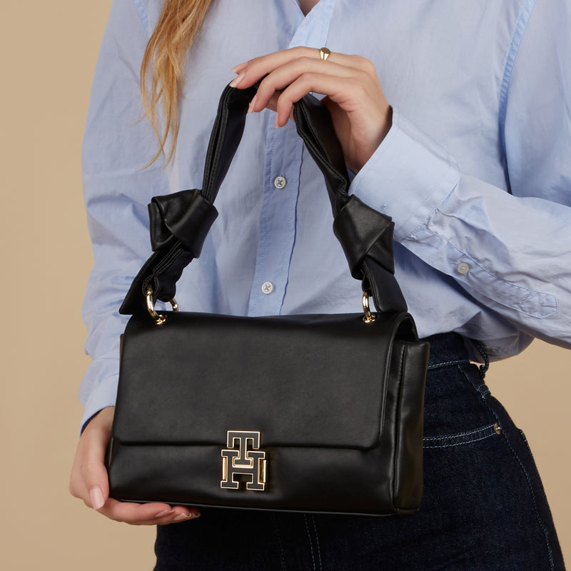 Tommy Hilfiger Pushlock Black Shoulder Bag AW0AW15685BDS-zoom-