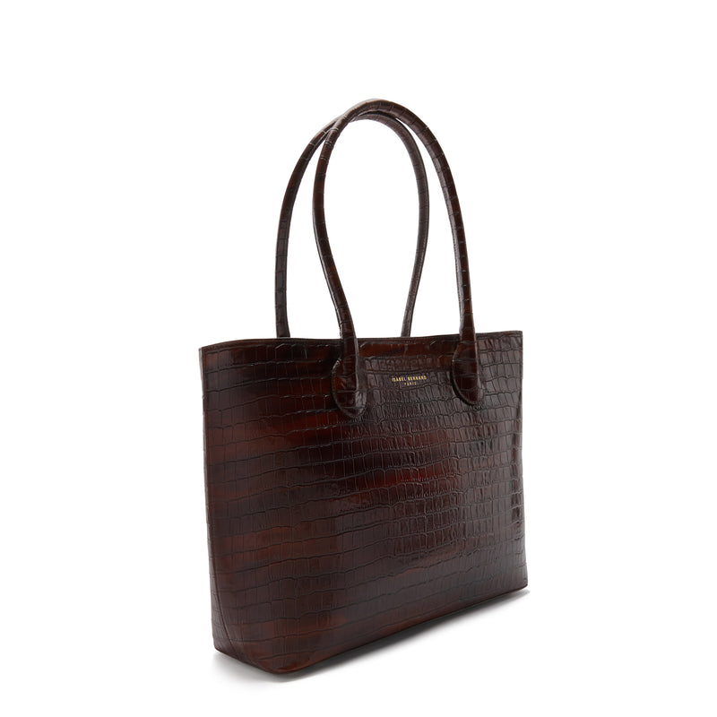 Isabel Bernard Honoré Lysanne Croco Brown Calfskin Shopper IB25025-zoom-