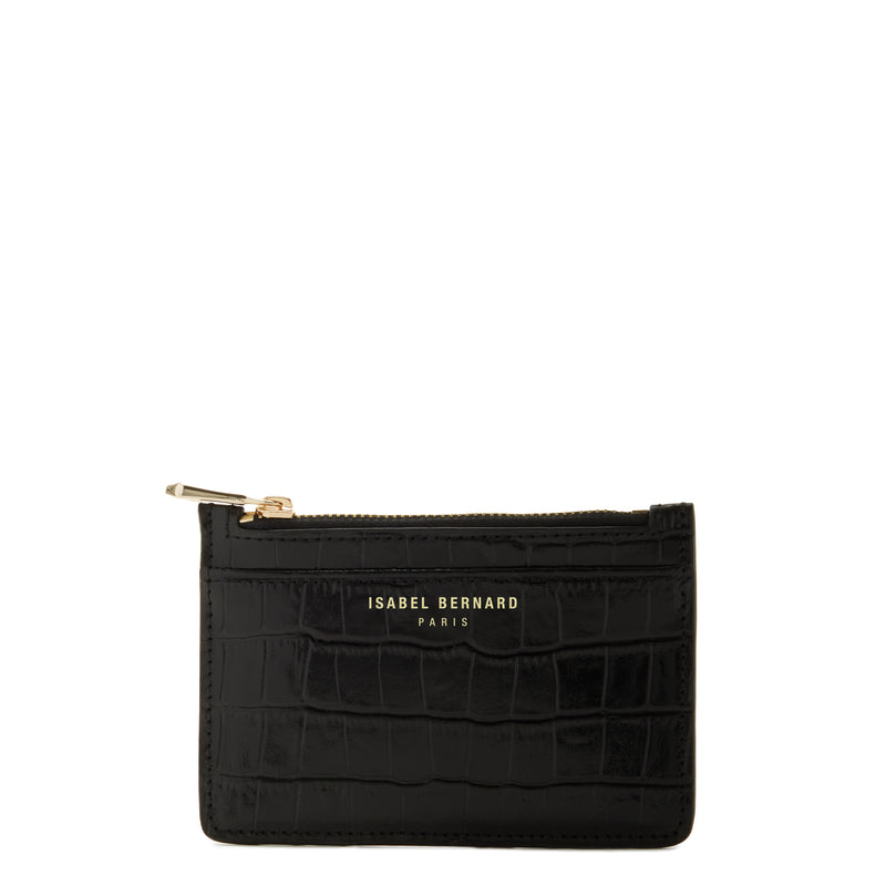 Isabel Bernard Honoré Aveline croco Black Leather Card Holder made of Calfskin IB27018-zoom-