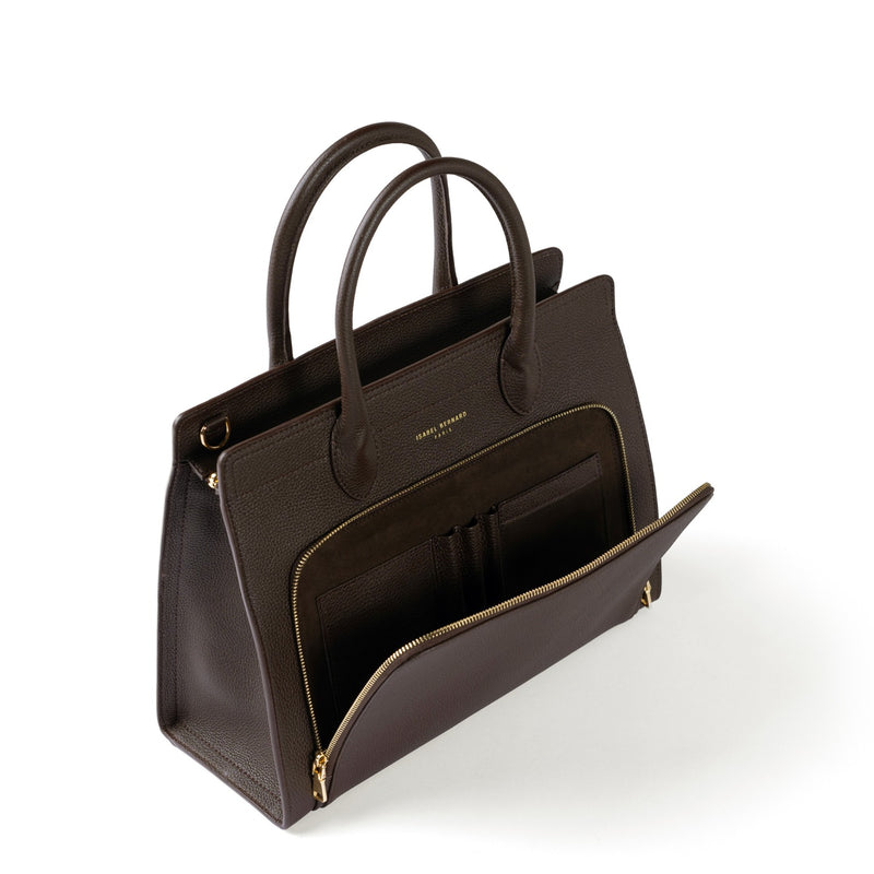 Isabel Bernard Honoré Nadine dark brown calfskin leather handbag with 13 inch laptop compartment IB25110-031-13-zoom-