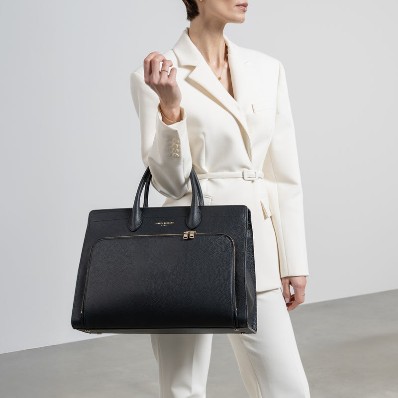 Isabel Bernard Honoré Nadine Black Leather Handbag made of Calfskin IB25032-zoom-