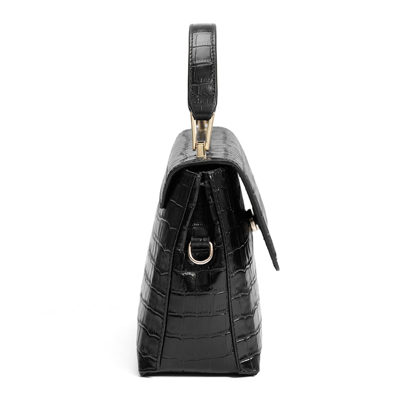 Isabel Bernard Femme Forte Heline croco Black Leather Handbag made of Calfskin IB21037-zoom-