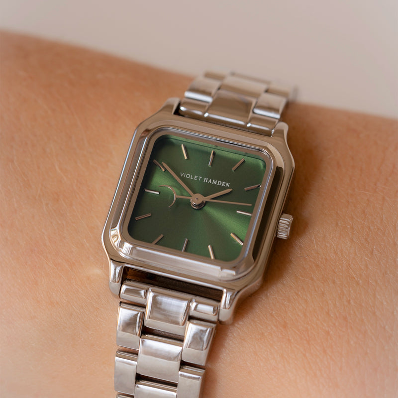 Violet Hamden Dawn Base Square Women's Watch Silver Coloured and Green VH09035-zoom-
