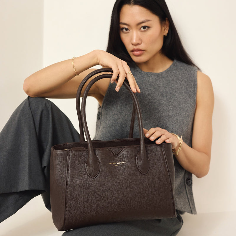 Isabel Bernard Honoré Cloe brown calfskin leather handbag IB25091-zoom-
