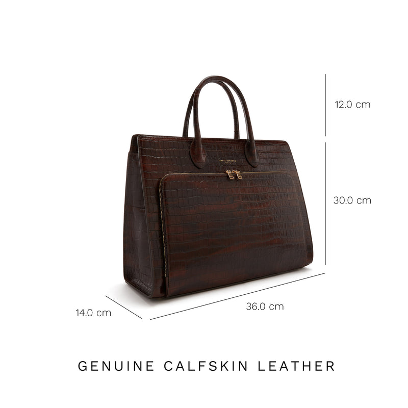 Isabel Bernard Honoré Nadine Croco Brown Leather Handbag made of Calfskin IB25034-zoom-